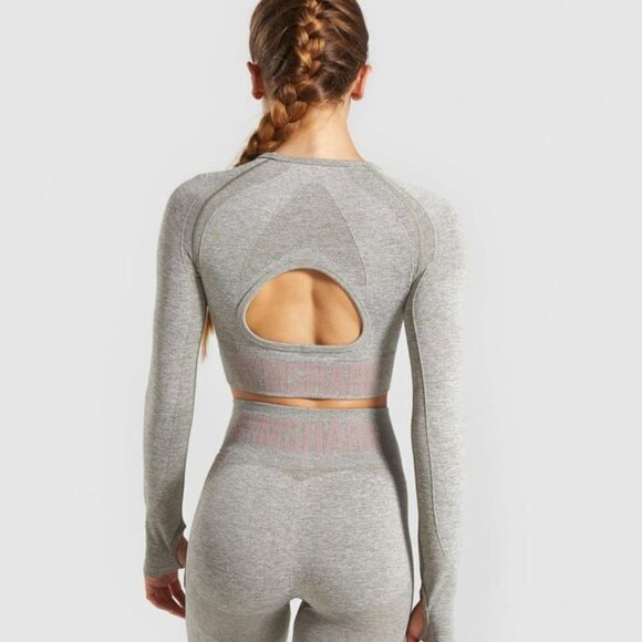 NWT Gymshark Flex Crop Top Khaki Marls/Taupe - Picture 4 of 10